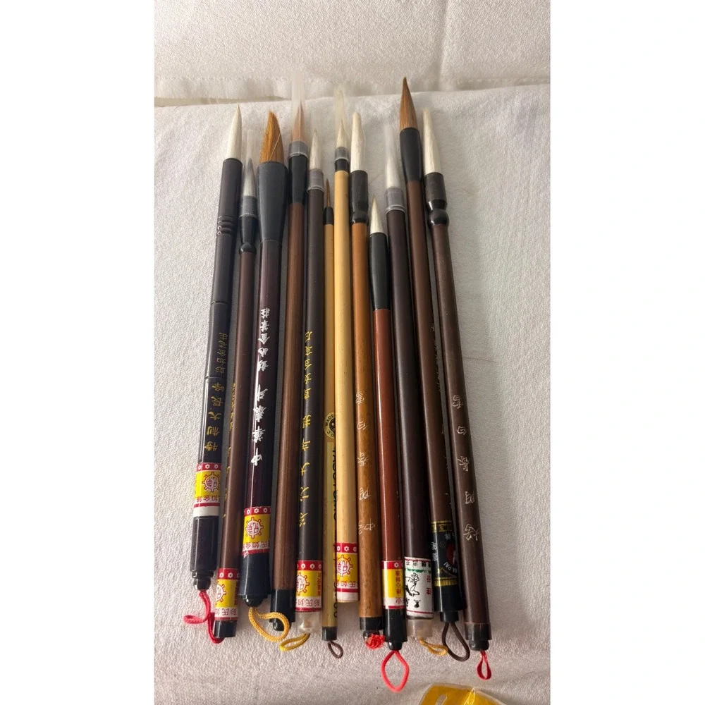 13pc Vintage Chinese Calligraphy Sumi-e Painting Brushes Bamboo Wood Set